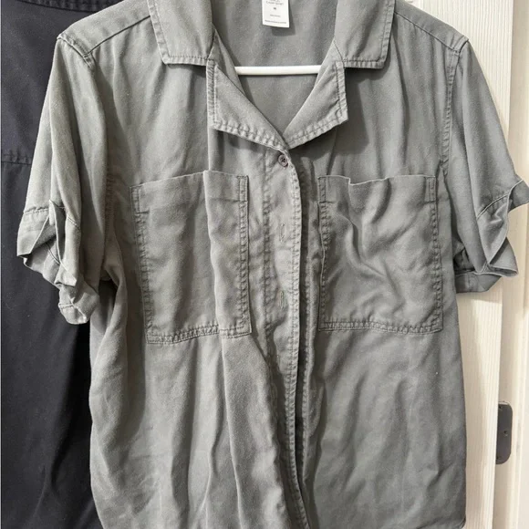 Tencel Camp Short Sleeve Button-Up Shirts - Black/Olive (2 shirts) - Picture 1 of 7